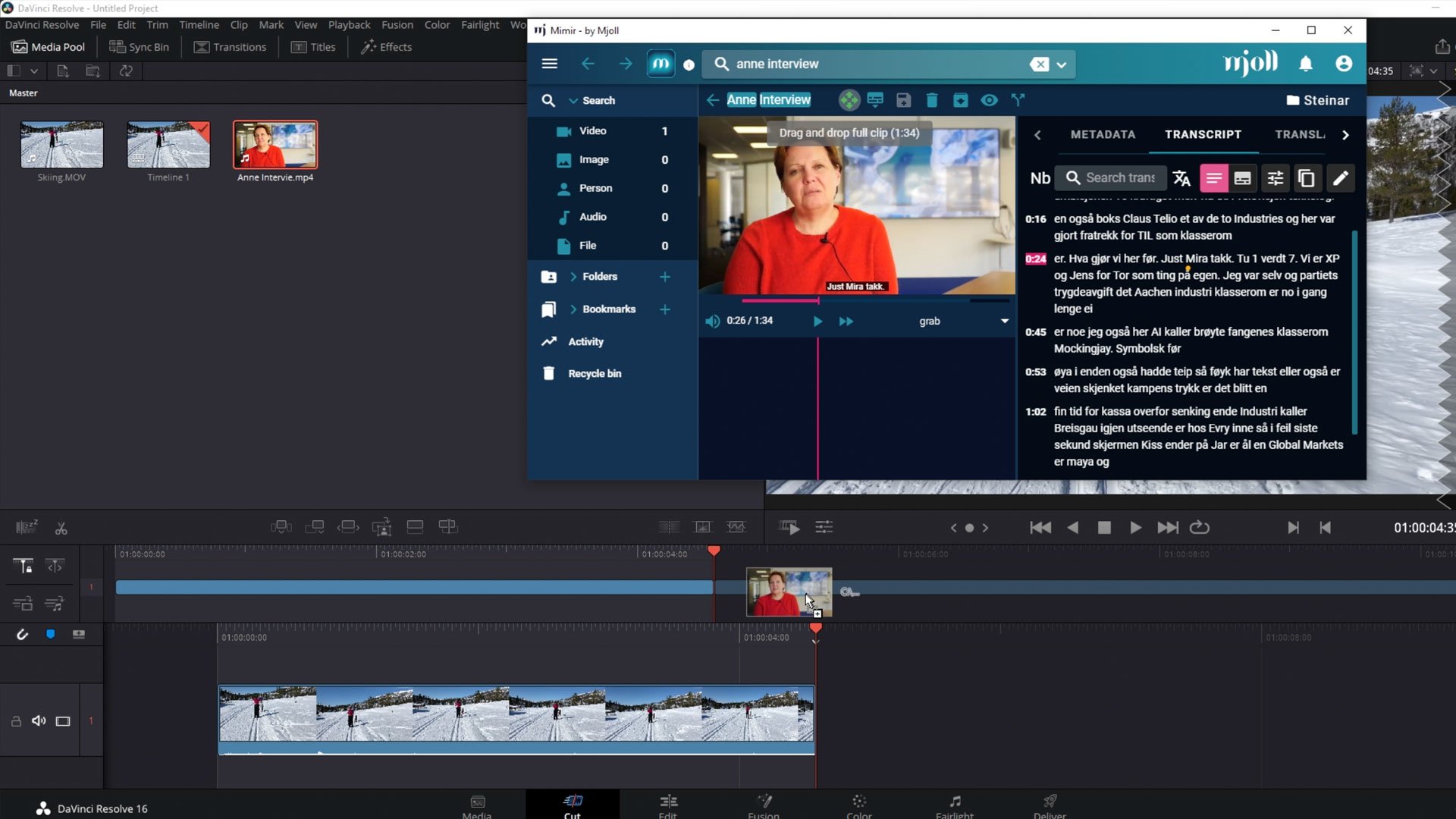 Mimir Desktop - DaVinci Resolve workflow